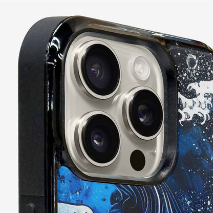 iPhone 16 Pro Case — Nautical Wave Black Blue Ink Wave, Custom Designed Case Cover