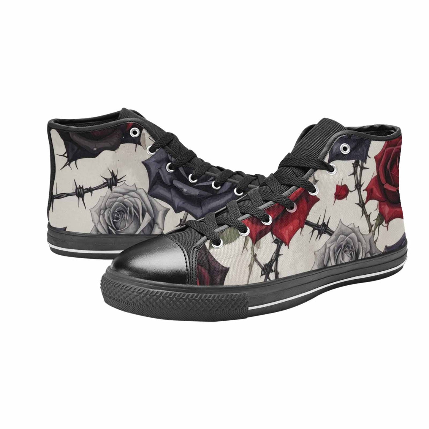 MEN'S Black Gothic Rose High Top Canvas Aesthetic Custom Sneakers