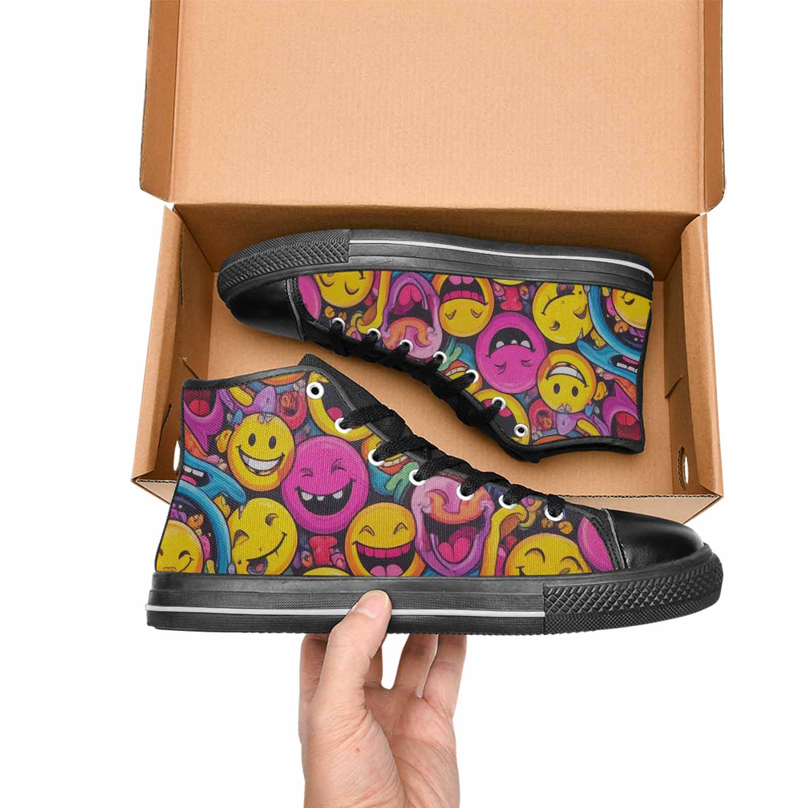 MEN'S Yellow Smiley Face High Top Canvas Y2K Custom Sneakers