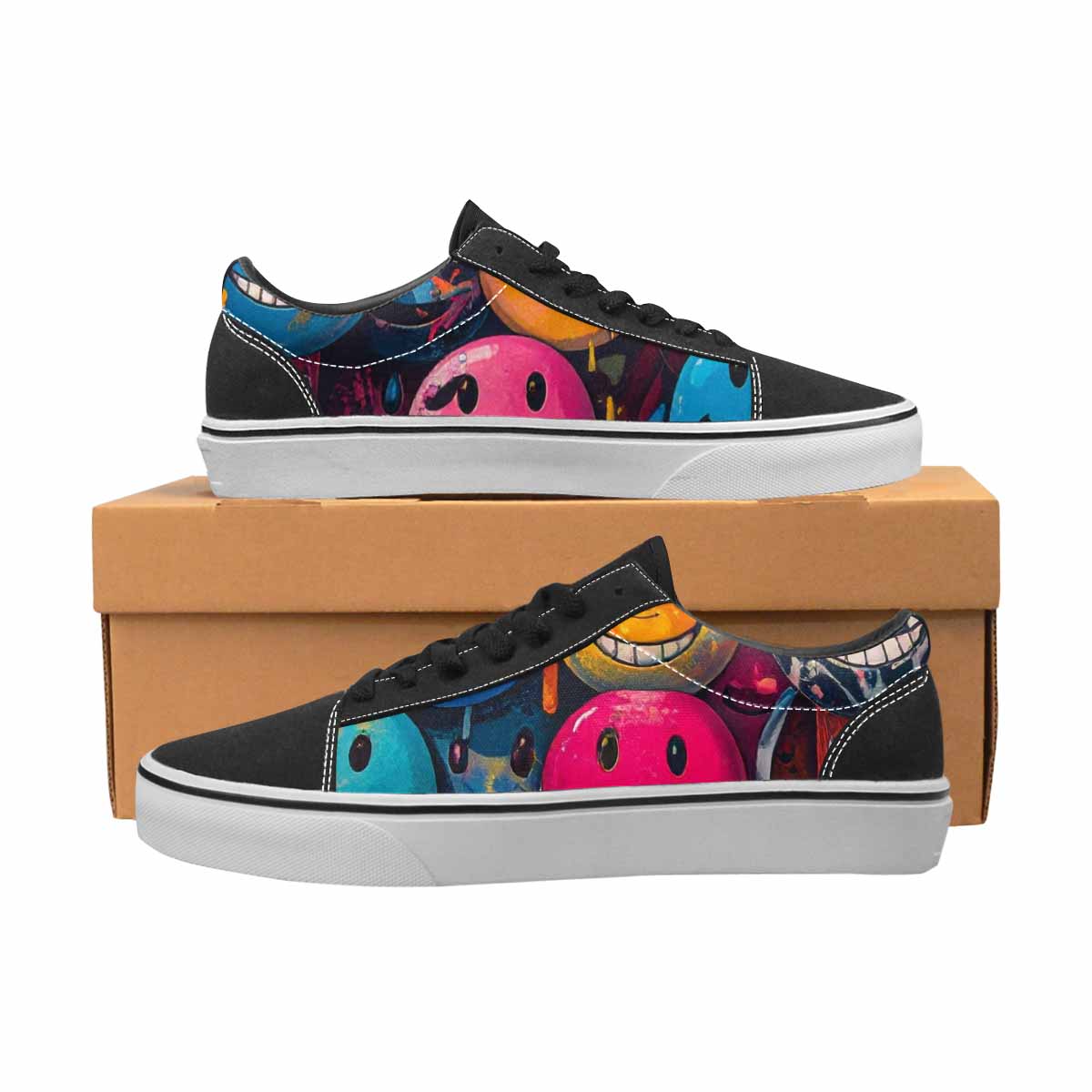 WOMEN'S Smiley Faces Lace-Up Canvas Grunge Custom Shoes