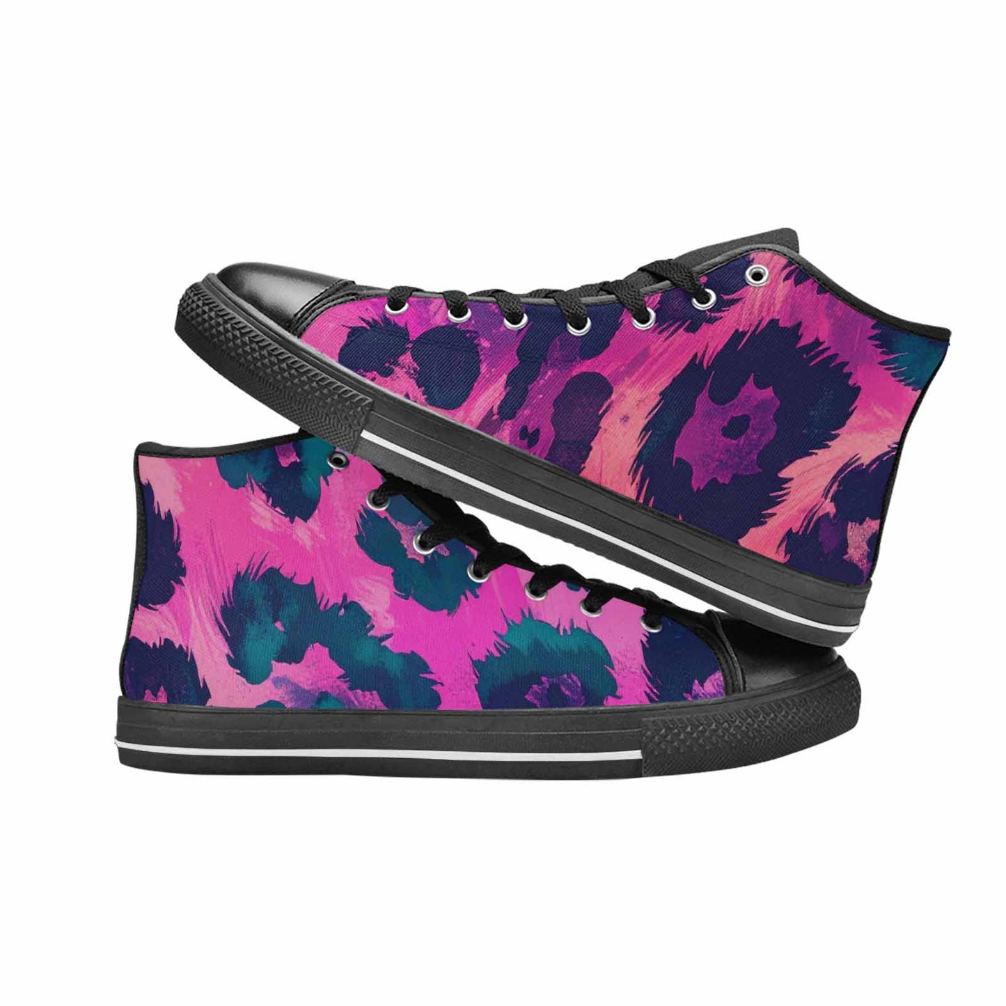 MEN'S Leopard Neon Pink Teal Airbrush High Top Canvas Aesthetic Sneakers