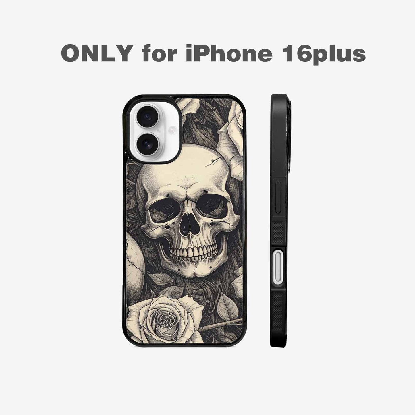 iPhone 16 Plus Case — 20 Skulls Overlapping Seamless Tileable Pattern, Custom Printed Phone Case