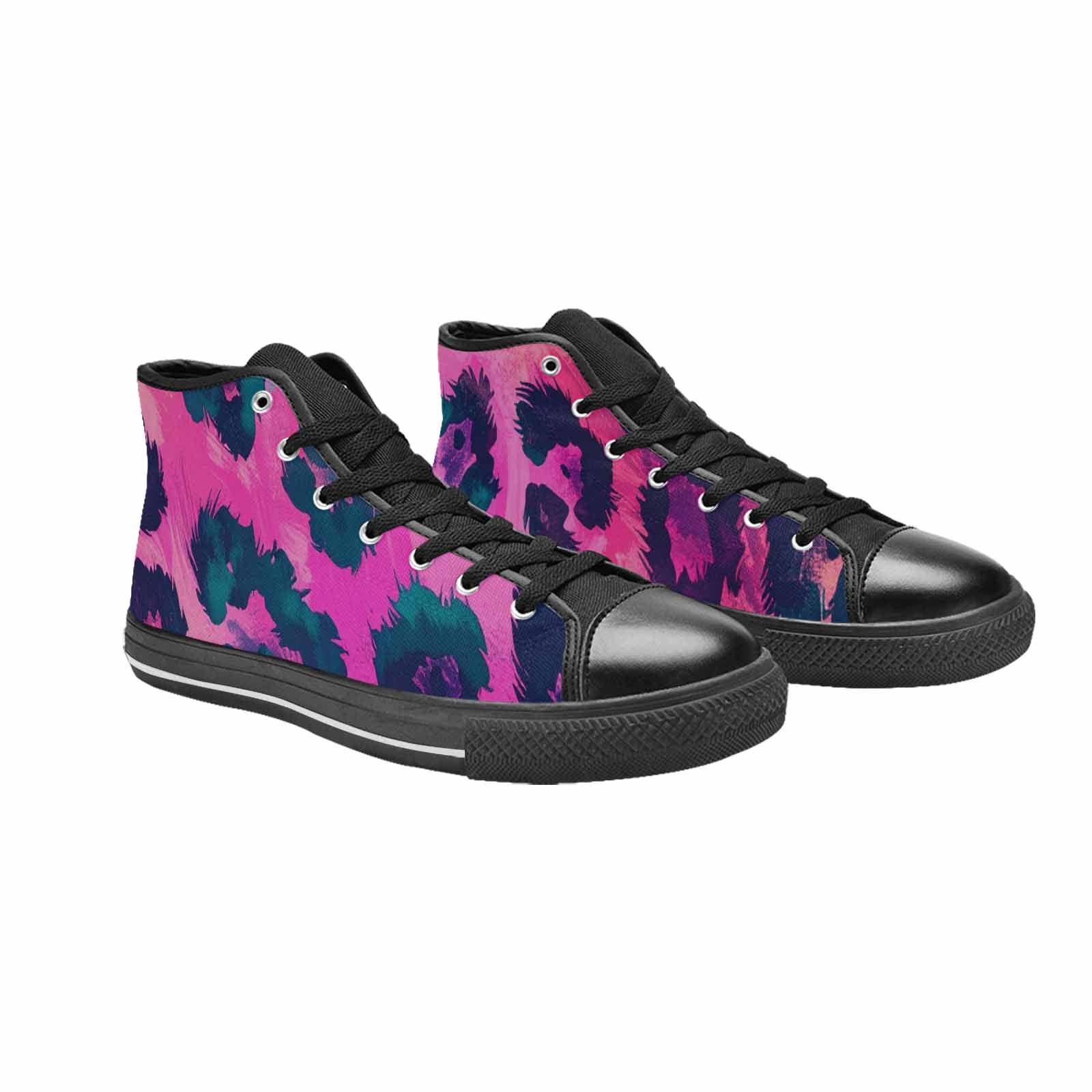 WOMEN'S Leopard Neon Pink Teal Airbrush High Top Canvas Dark Academia Shoes