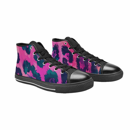 WOMEN'S Leopard Neon Pink Teal Airbrush High Top Canvas Dark Academia Shoes