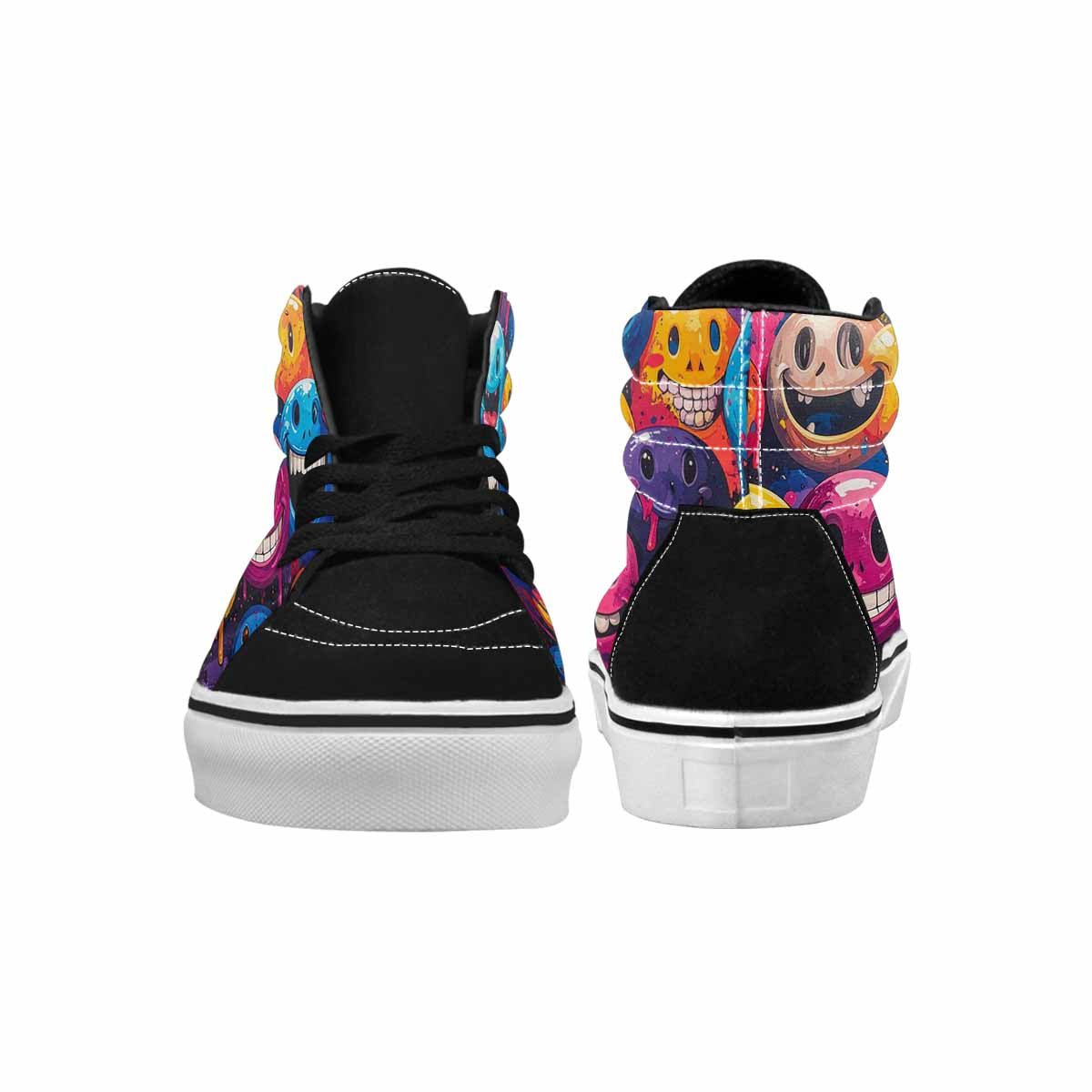 MEN'S Melting Moon Smiley High Top Canvas Wallpaper Art Custom Sneakers
