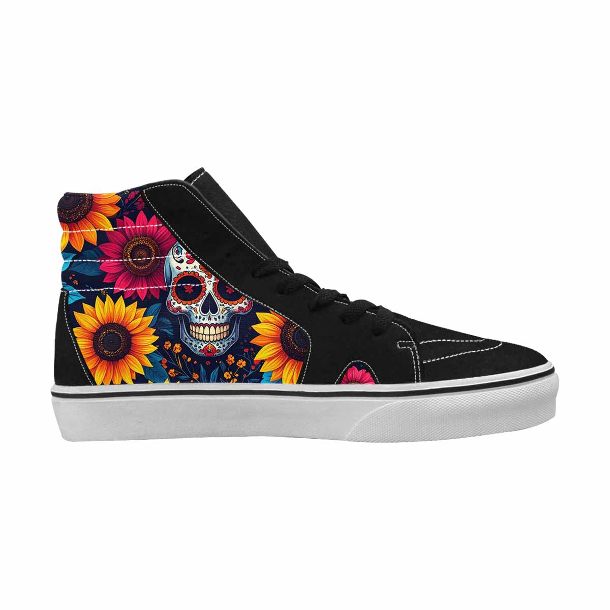 WOMEN'S Sunflower Skulls Print High Top Canvas Vivid Custom Shoes