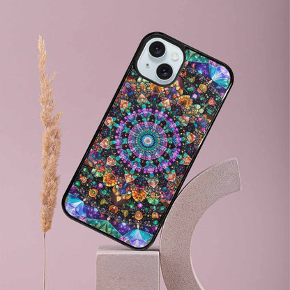 iPhone 15 Plus Case — Crystal Mandala Art Seamless Pattern Vibrant, Custom Phone Case