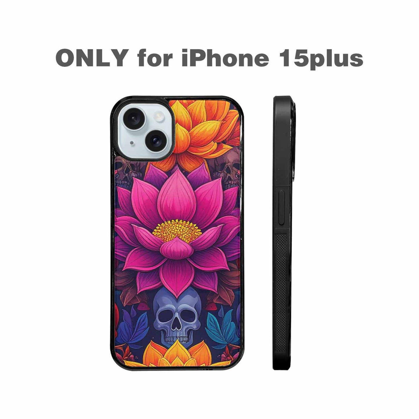 iPhone 15 Plus Case — Lotus Skulls, Custom Art Phone Cover