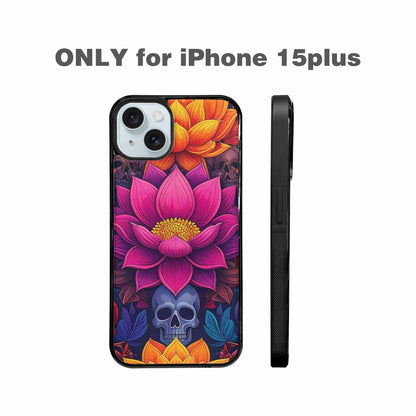 iPhone 15 Plus Case — Lotus Skulls, Custom Art Phone Cover