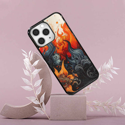 iPhone 15 Pro Max Case — Flame Burst Black Red Ink Flame, Custom Printed Phone Case