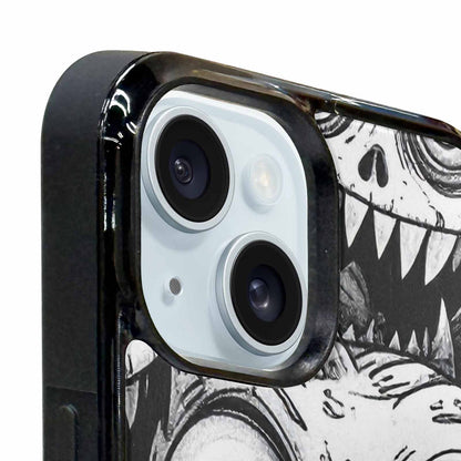iPhone 15 Plus Case — Black And White Monster Face Collage, Custom Phone Case