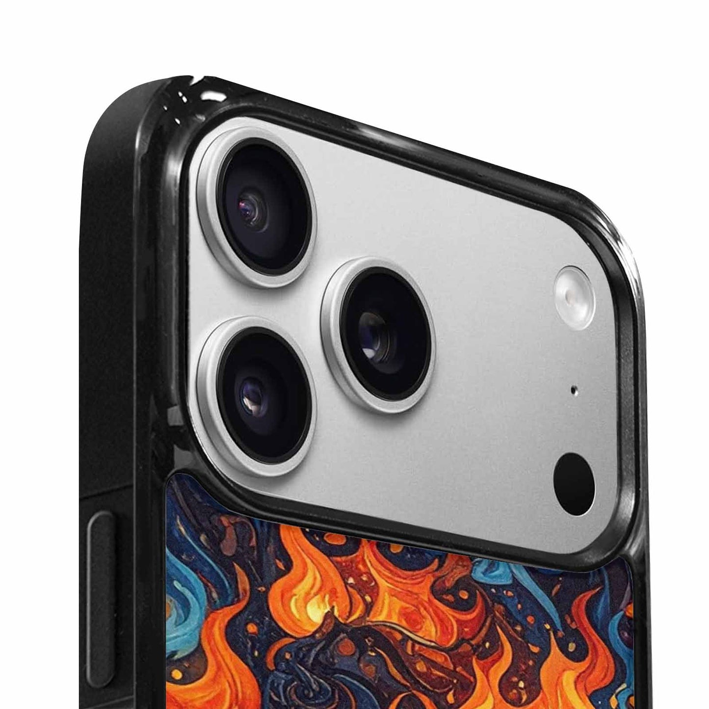iPhone 17 Pro Max Case — Small Fire Flame Pattern, Original Art, Custom Printed Phone Case