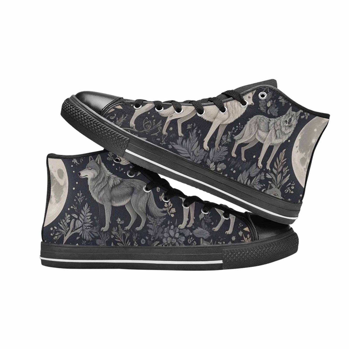 WOMEN'S Wolves Everywhere Collage High Top Canvas Cottagecore Shoes