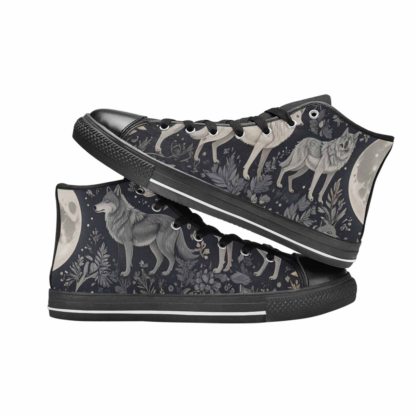 WOMEN'S Wolves Everywhere Collage High Top Canvas Cottagecore Shoes