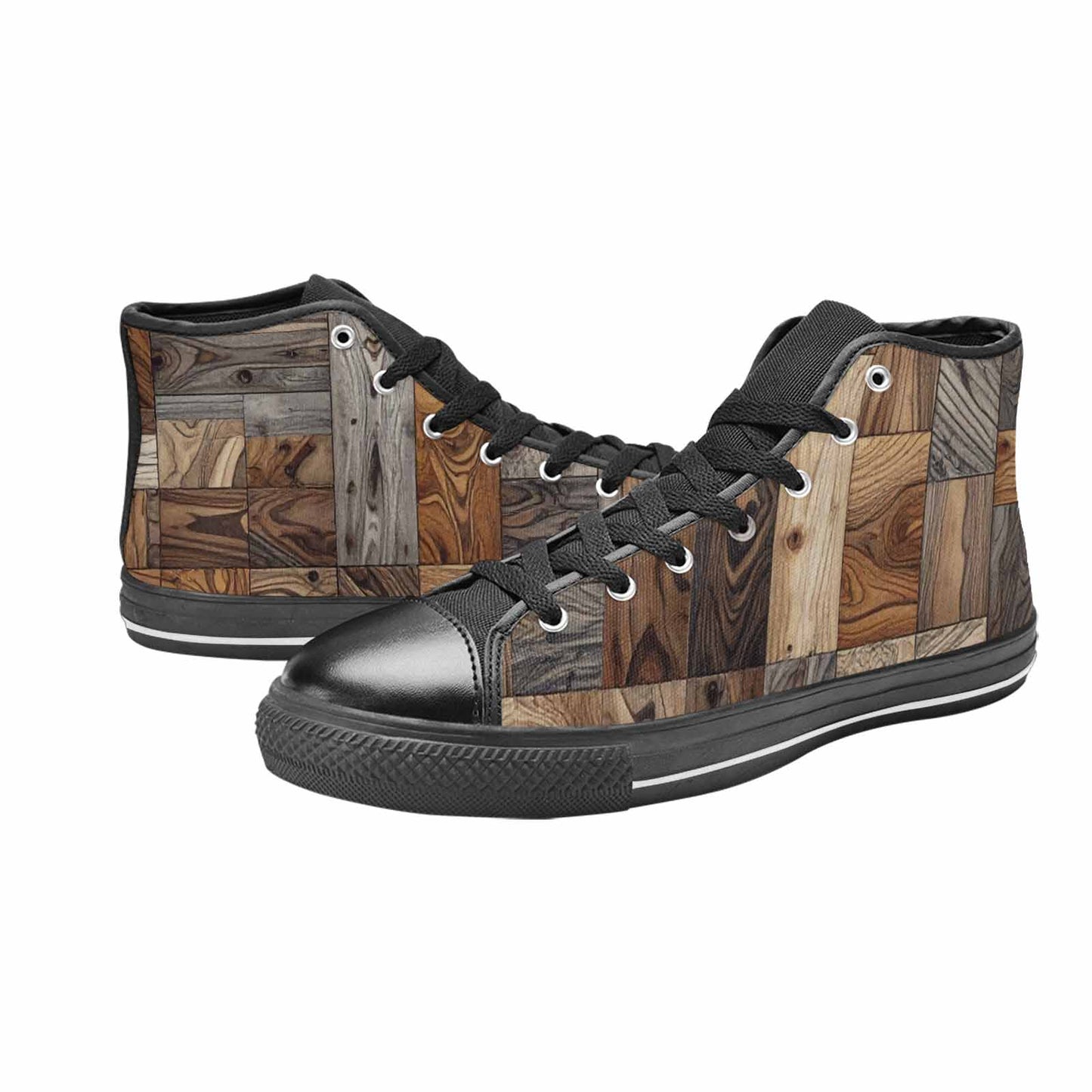 MEN'S Wood Grain Texture High Top Canvas Dark Academia Custom Shoes