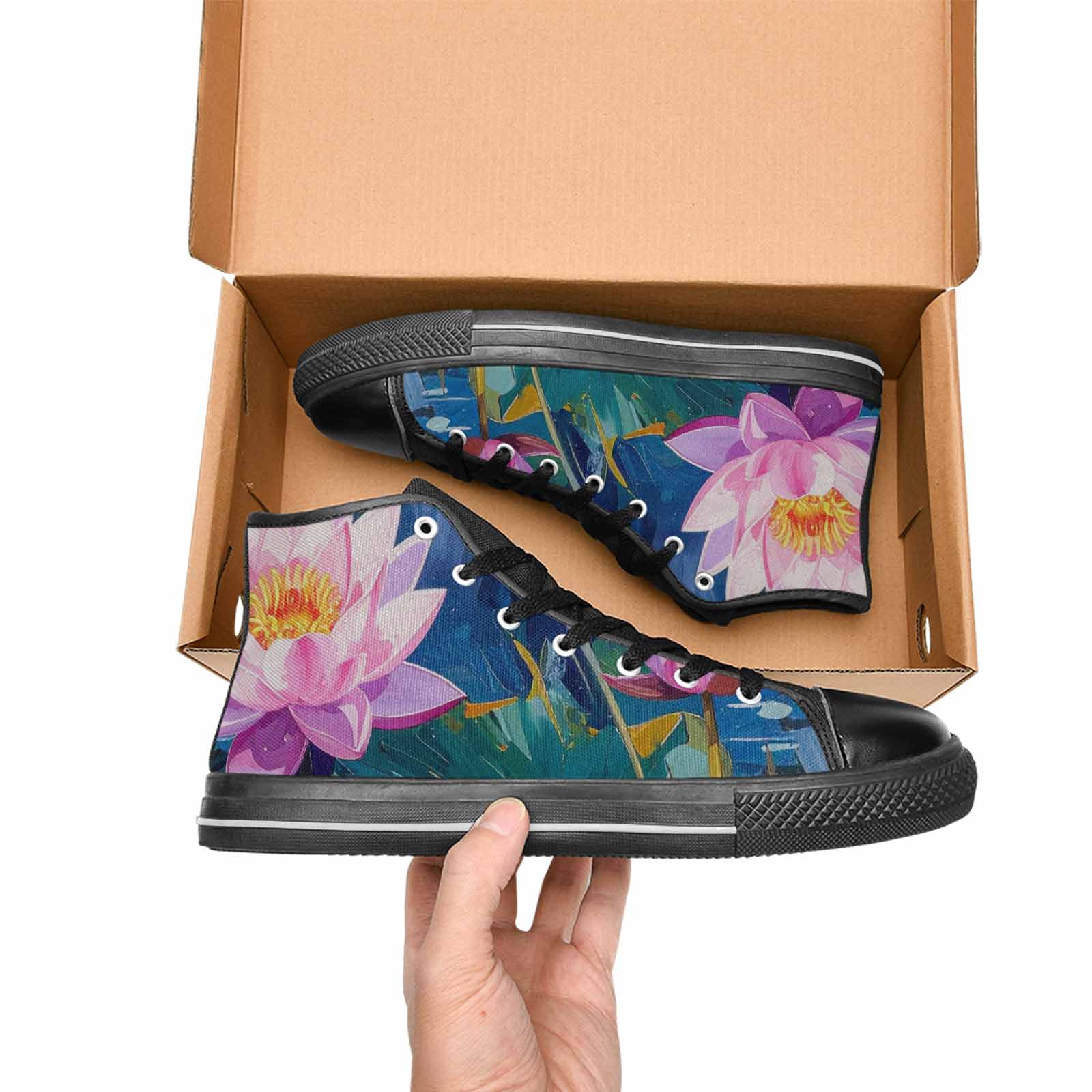 WOMEN'S Monet-Style Impressionist Water High Top Canvas Vibrant Chaos Custom Shoes
