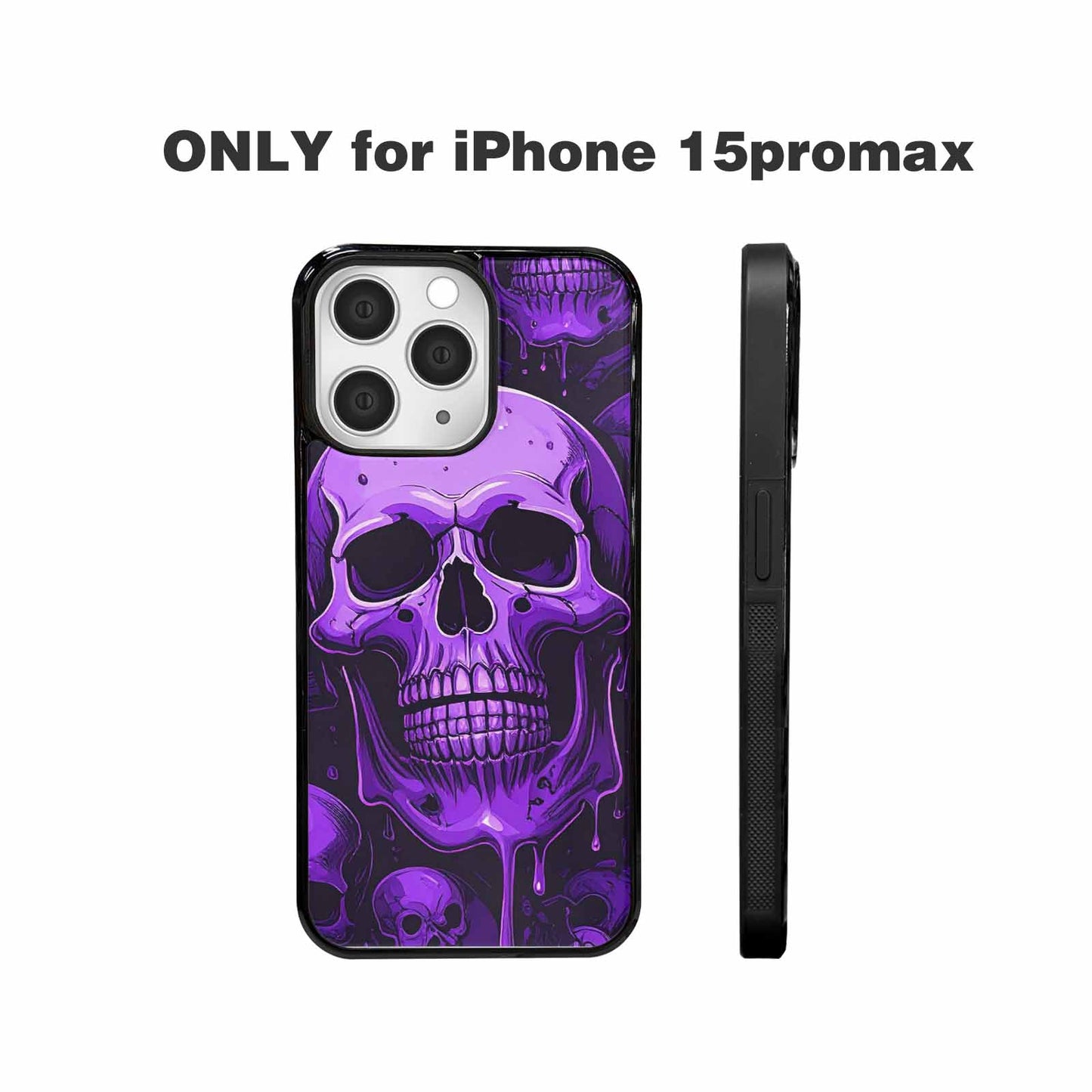 iPhone 15 Pro Max Case — Monochrome Purple Skeletons Neon Drip Melting, Custom Print Case Cover