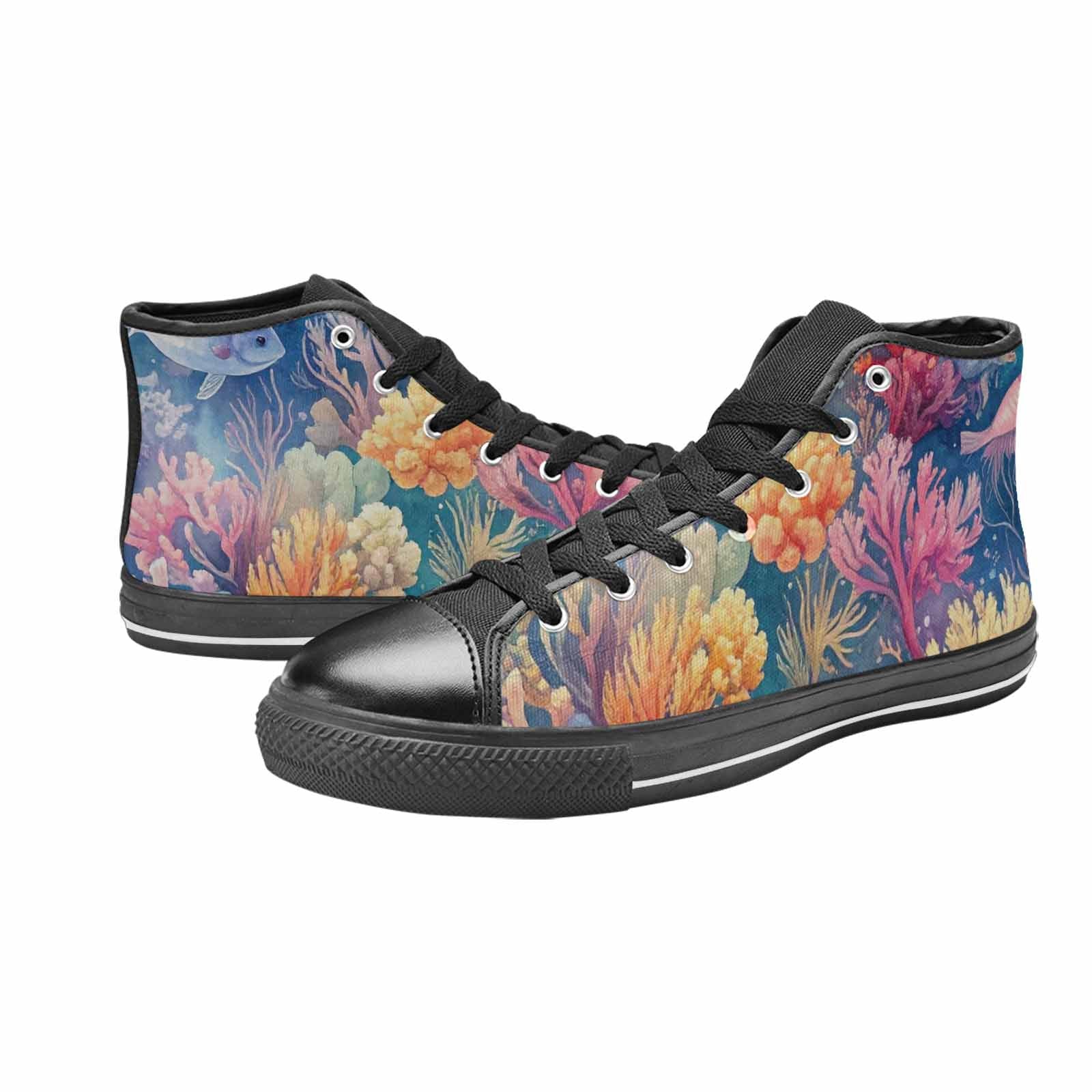 WOMEN'S Fish Scale Coral High Top Canvas Vibrant Chaos Shoes