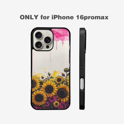 iPhone 16 Pro Max Case — Sunflower Burst Black Pink Ink Sunflowers, Personalized Phone Case