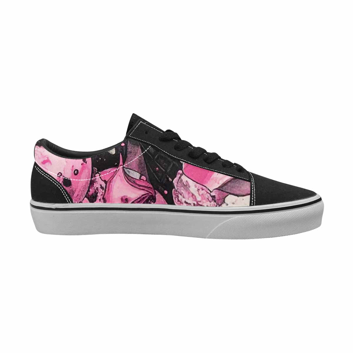 WOMEN'S Ice Cream Black & Pink Ink Canvas Artist-designed Vibrant Chaos Custom Art Shoes