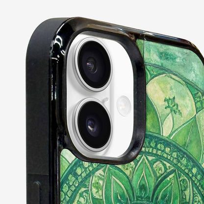 iPhone 16 Plus Case — Green Mandala Bohemian Print Edge To, Custom Printed Phone Case