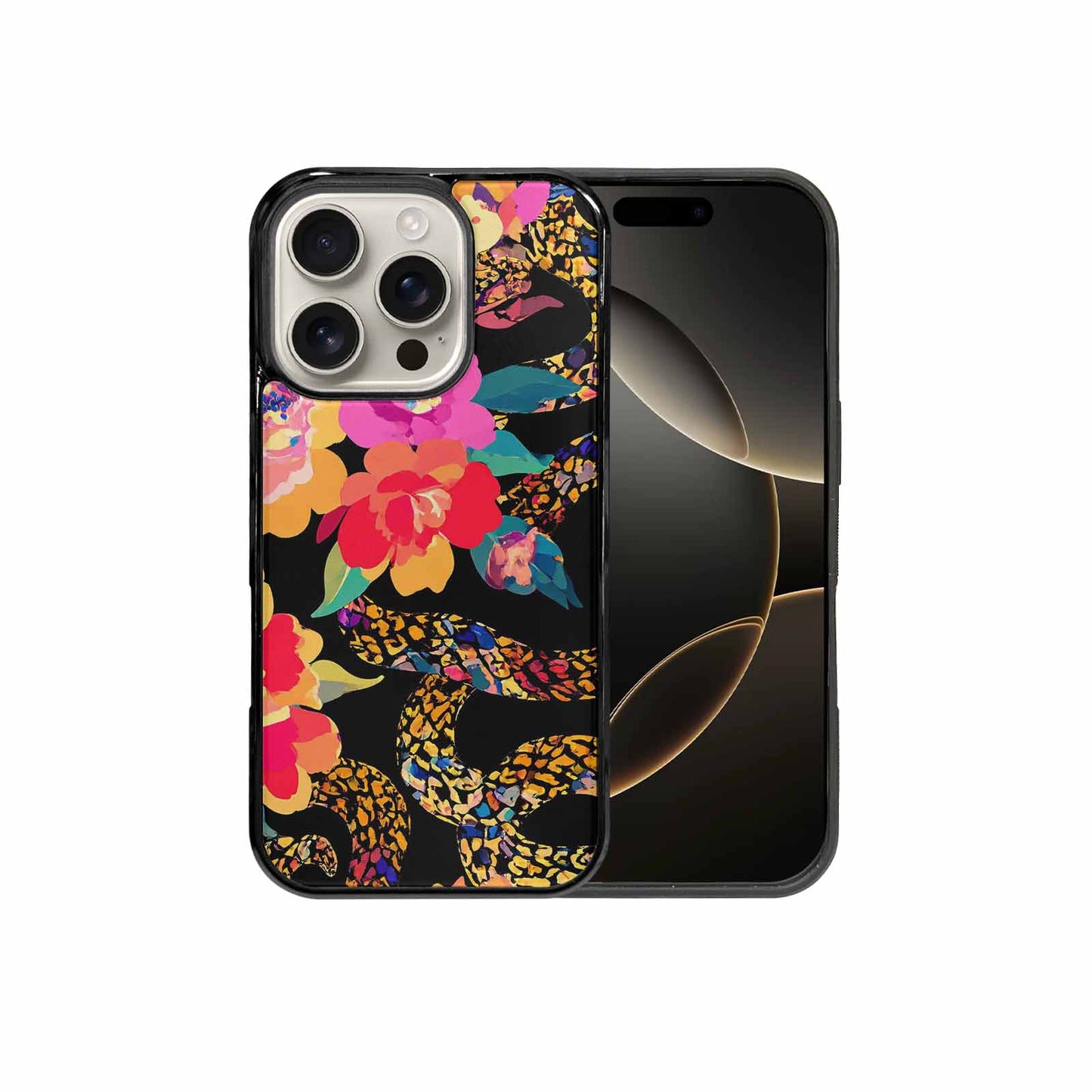 iPhone 16 Pro Case — Floral Snake Print, Custom Art Phone Cover