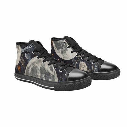 MEN'S Wolf Silhouette Moon High Top Canvas Grunge Custom Sneakers
