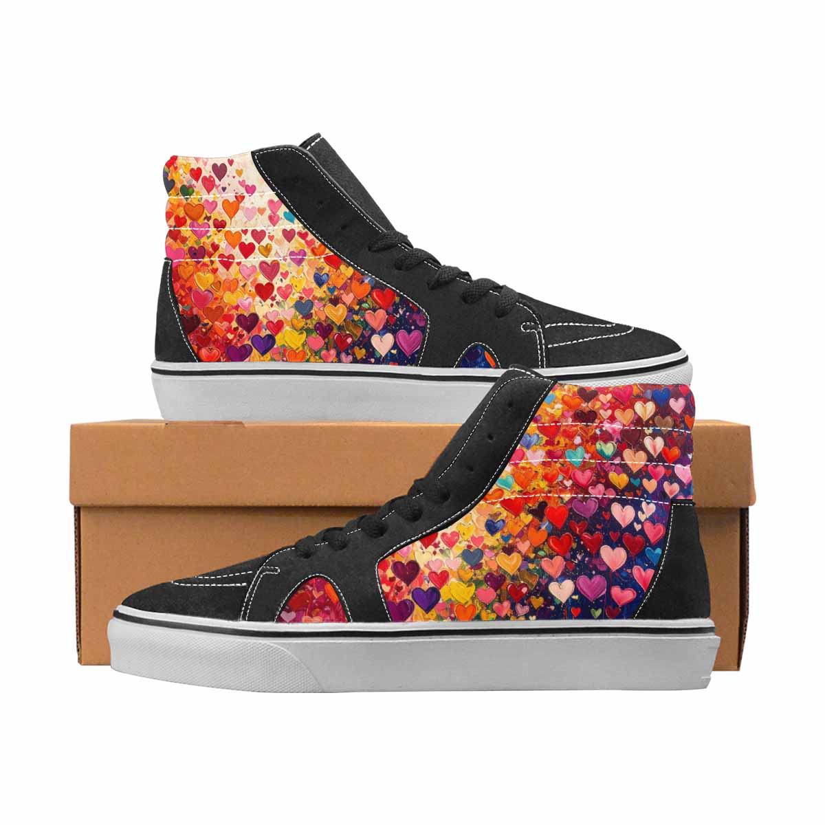 WOMEN'S Hearts Full Color High Top Canvas One Of A Kind Vivid Custom Shoes