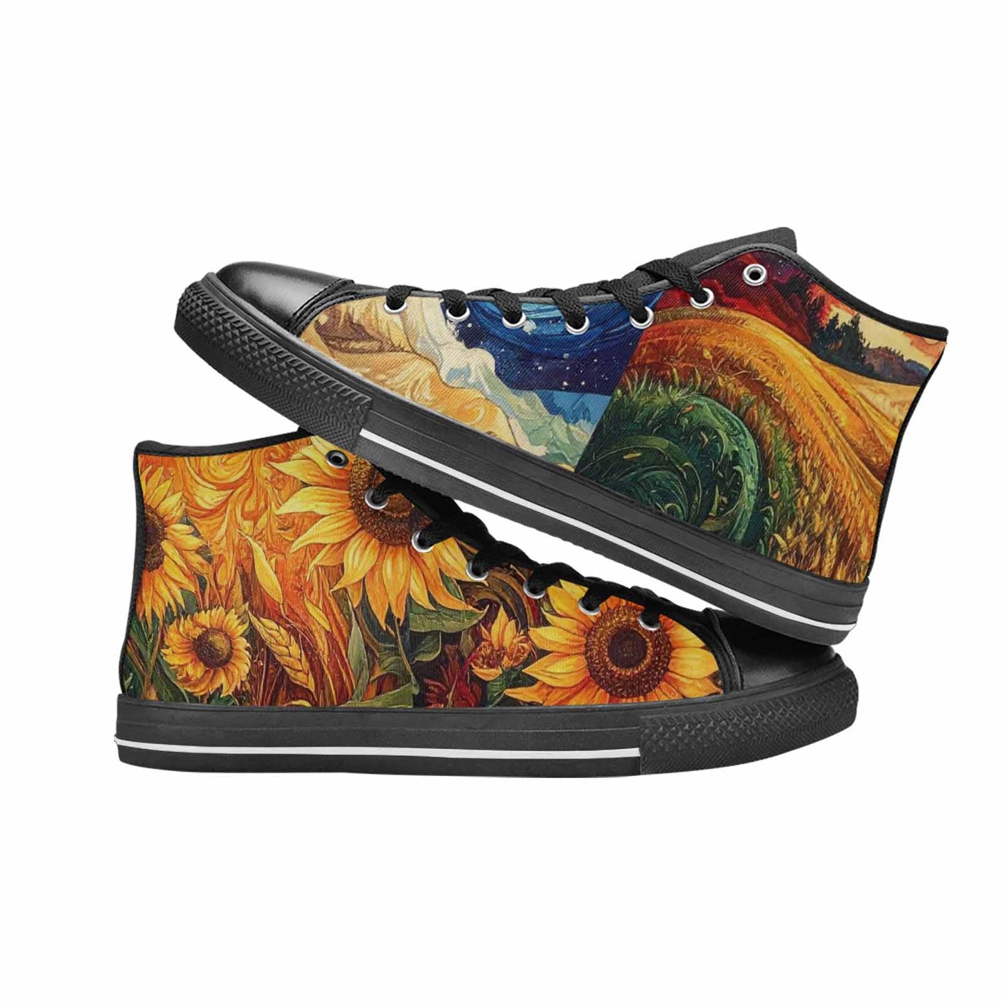 WOMEN'S Van Gogh-Style Swirl High Top Canvas Surreal Shoes
