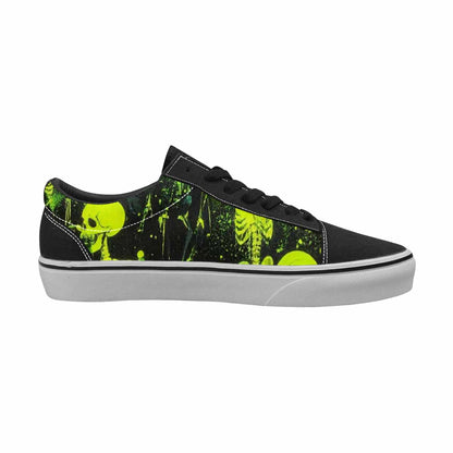 WOMEN'S Skeletons × Neon Green Lace-Up Canvas Kaleidoscope Custom Sneakers