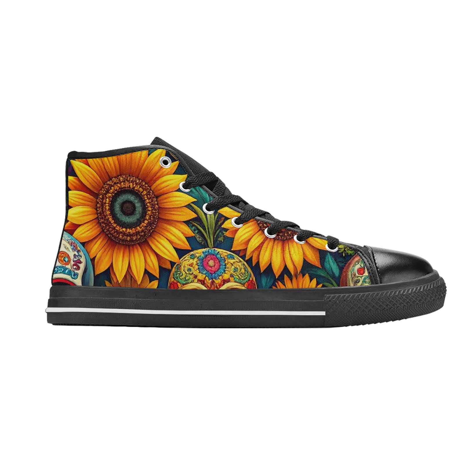 WOMEN'S Sunflower Skulls Print High Top Canvas Dark Academia Sneakers
