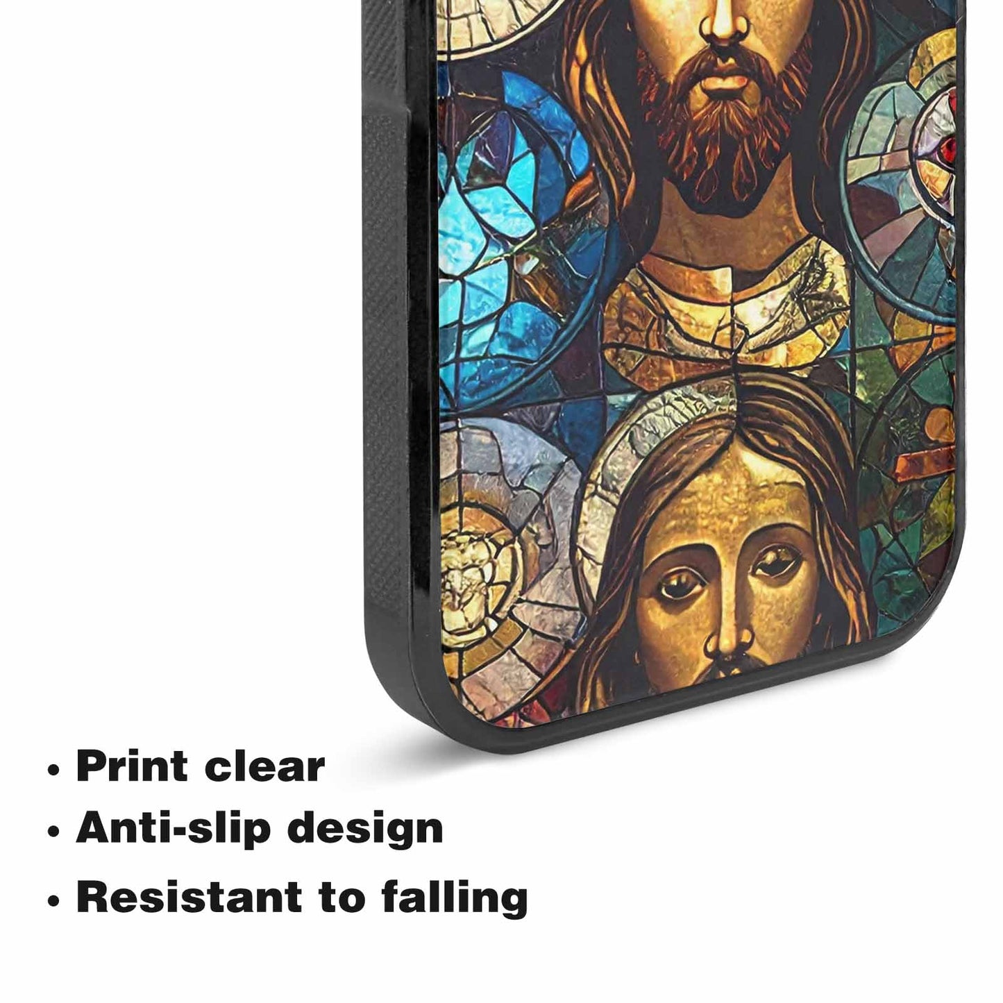 iPhone 15 Plus Case — Jesus Face Small Cross And Faith, Custom Printed Phone Case