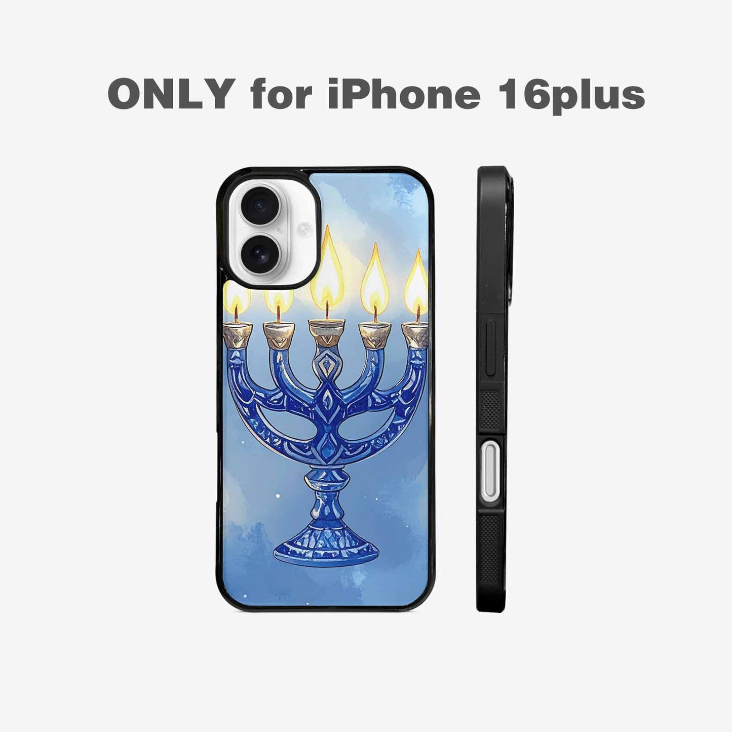 iPhone 16 Plus Case — Hanukkah Menorah Pattern Seamless Repeat Jewish, Unique Phone Case Design