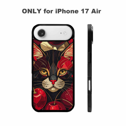 iPhone 17 Air Case — Retro Cherry Cat Face Retro Vintage, Custom Printed Phone Case