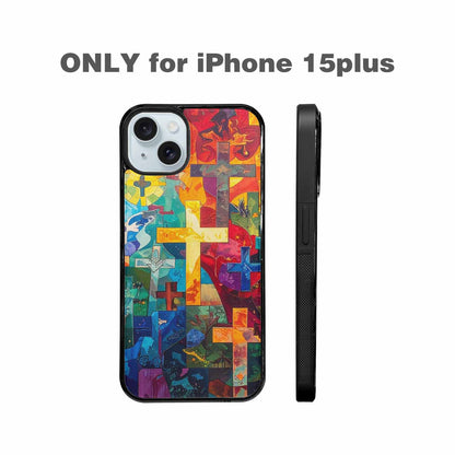 iPhone 15 Plus Case — Faith Cross And Faith Icons Pattern, Customized Protective Case