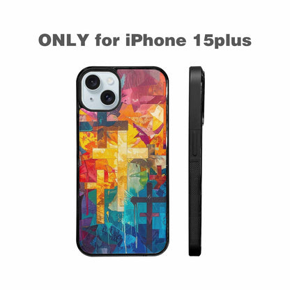 iPhone 15 Plus Case — Faith Cross And Faith Icons Pattern, Custom Art Phone Cover