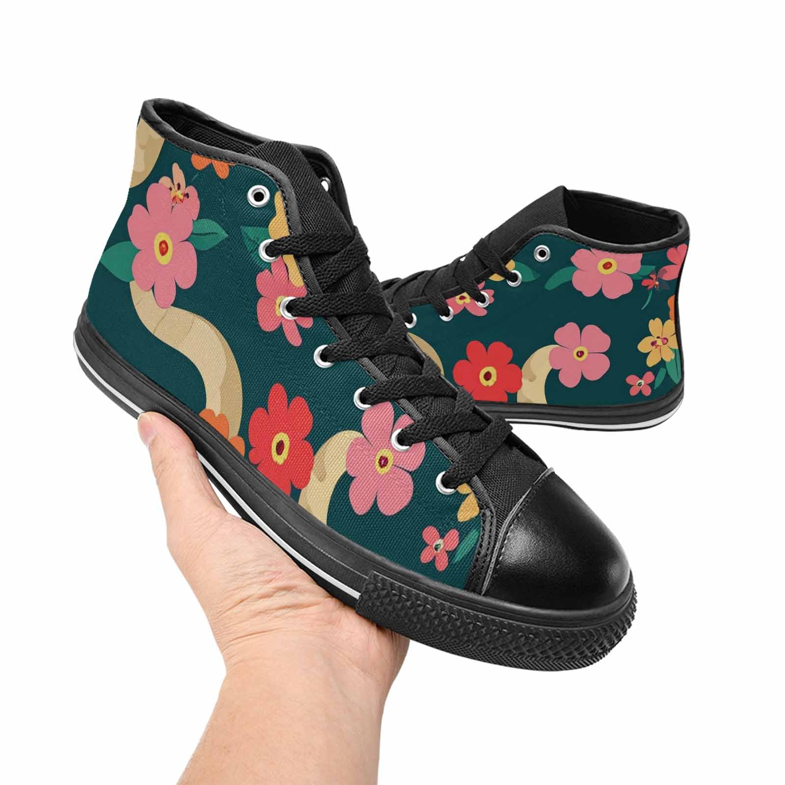 MEN'S Floral Snake Print High Top Canvas Neon Fantasy Custom Shoes