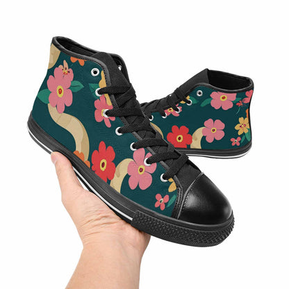 MEN'S Floral Snake Print High Top Canvas Neon Fantasy Custom Shoes