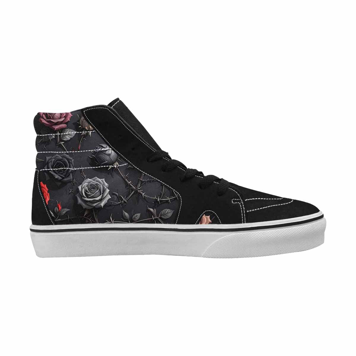 WOMEN'S Black Gothic Rose High Top Canvas Grunge Sneakers