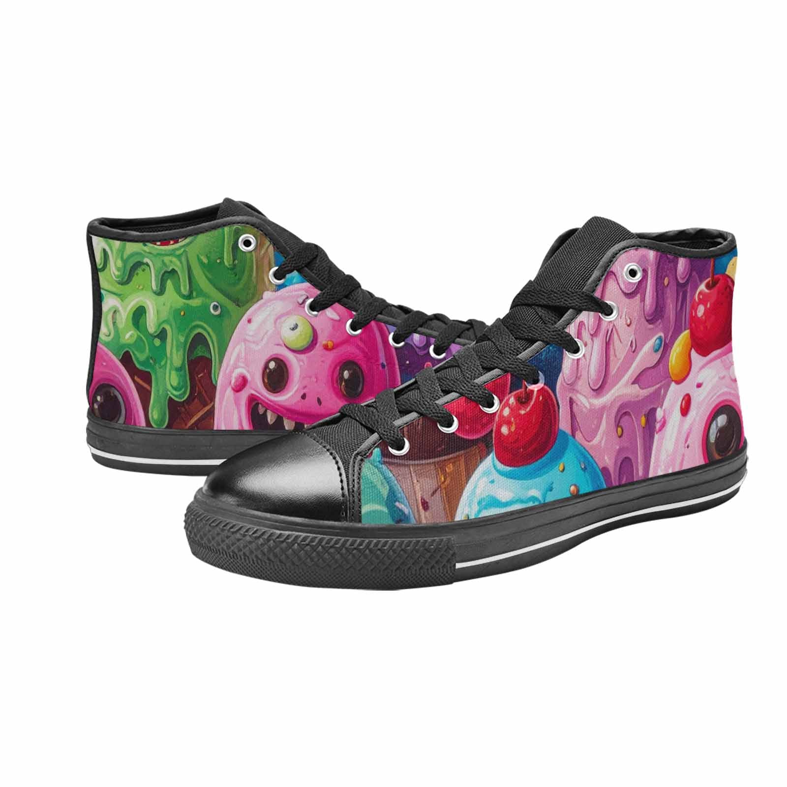 WOMEN'S Melting Icecream Monster Cherry High Top Canvas Vibrant Chaos Custom Shoes