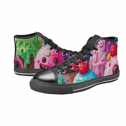 WOMEN'S Melting Icecream Monster Cherry High Top Canvas Vibrant Chaos Custom Shoes