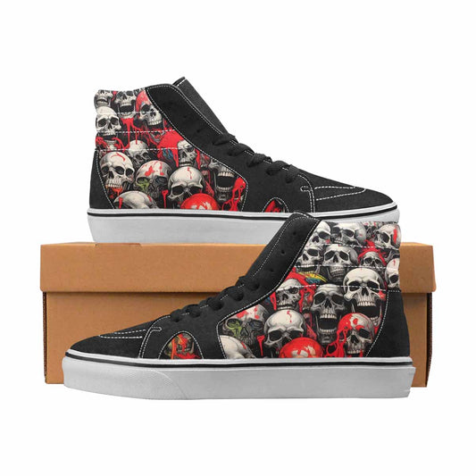 WOMEN'S Skulls Black & Red Ink High Top Canvas Made To Order Wallpaper Art Custom Streetwear Shoes