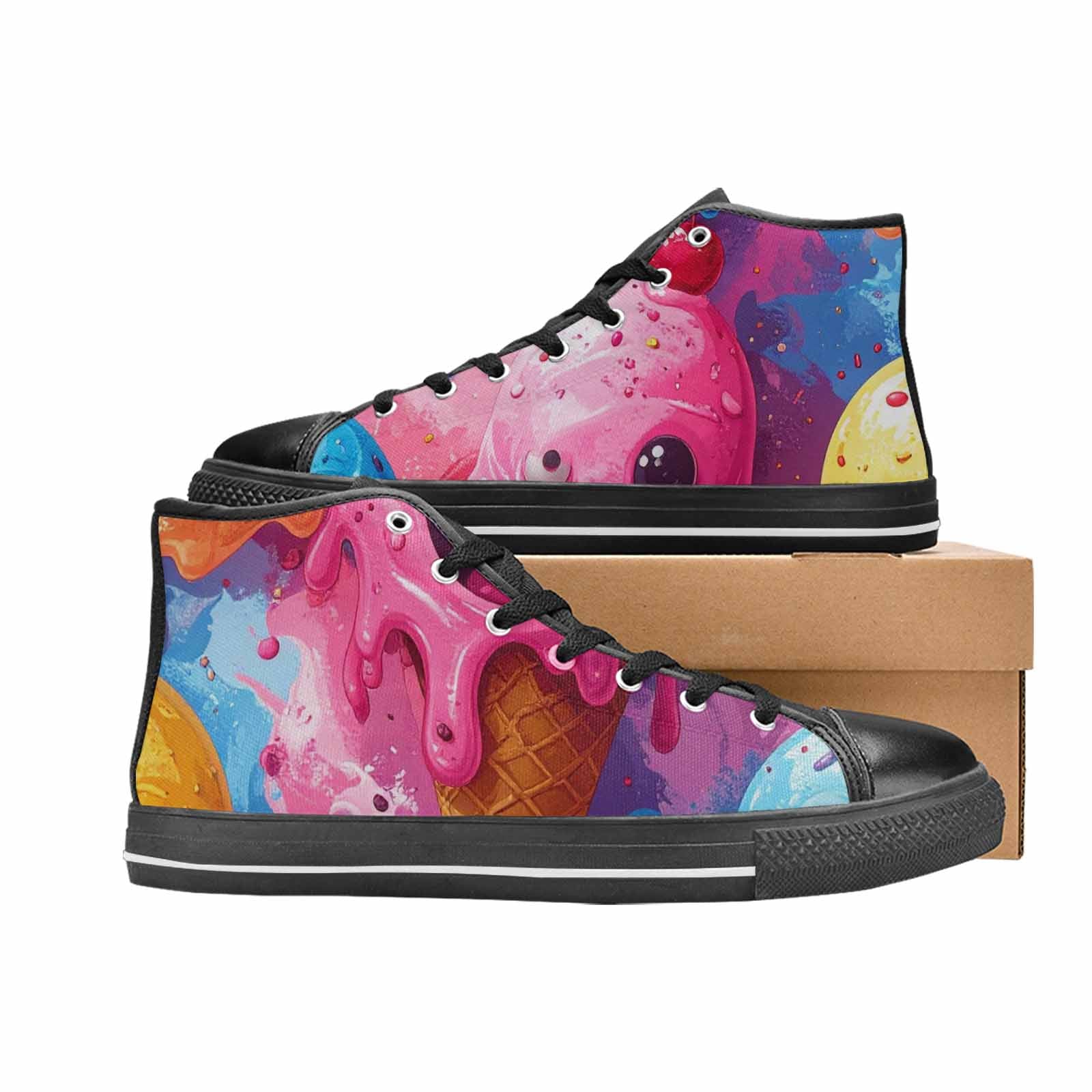 WOMEN'S Melting Icecream Monster Cherry High Top Canvas Aesthetic Shoes