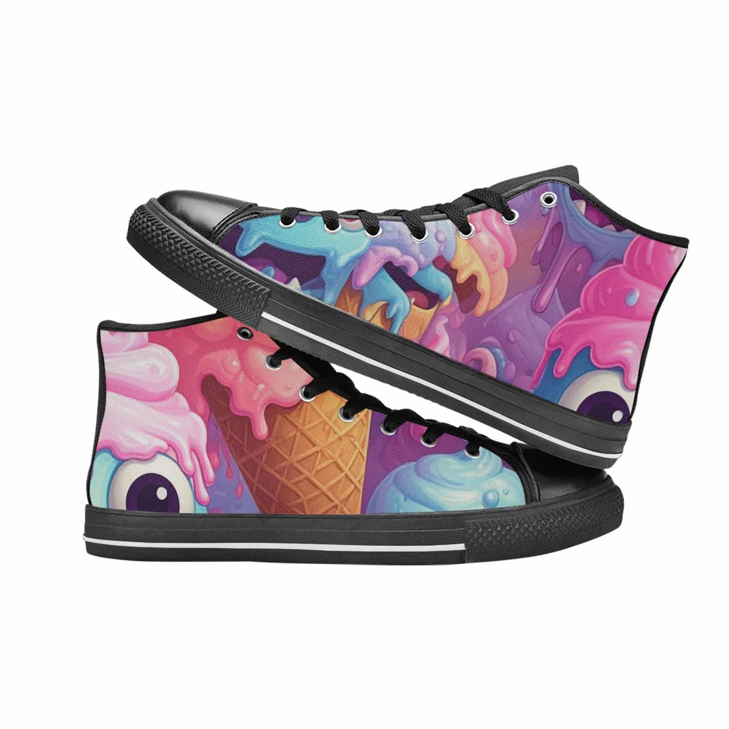 WOMEN'S Melting Icecream Cone Monster High Top Canvas Vibrant Chaos Shoes