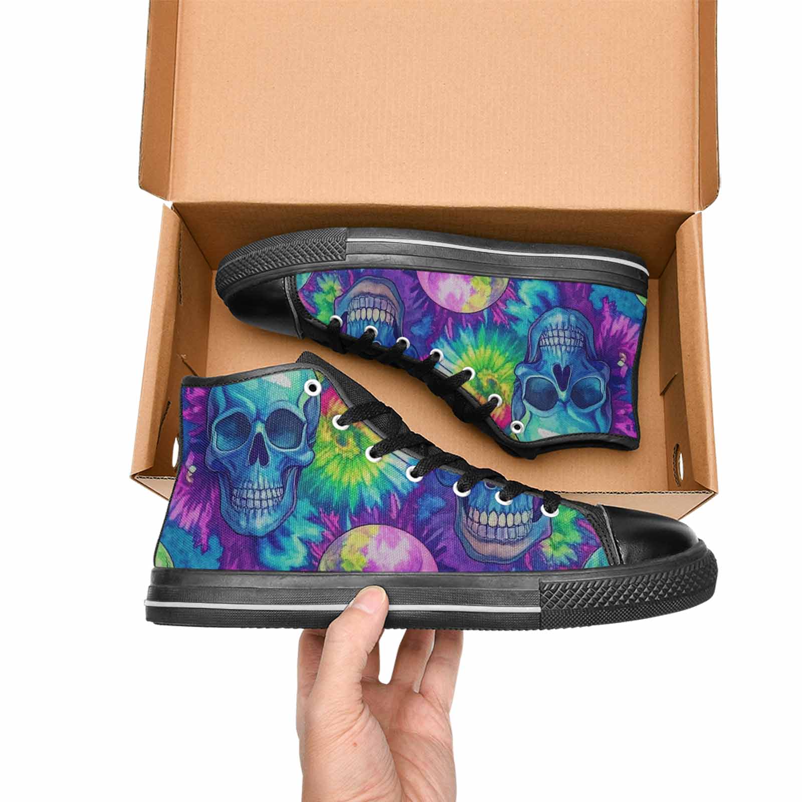 MEN'S Tie Dye Skulls Print High Top Canvas Dark Academia Custom Shoes