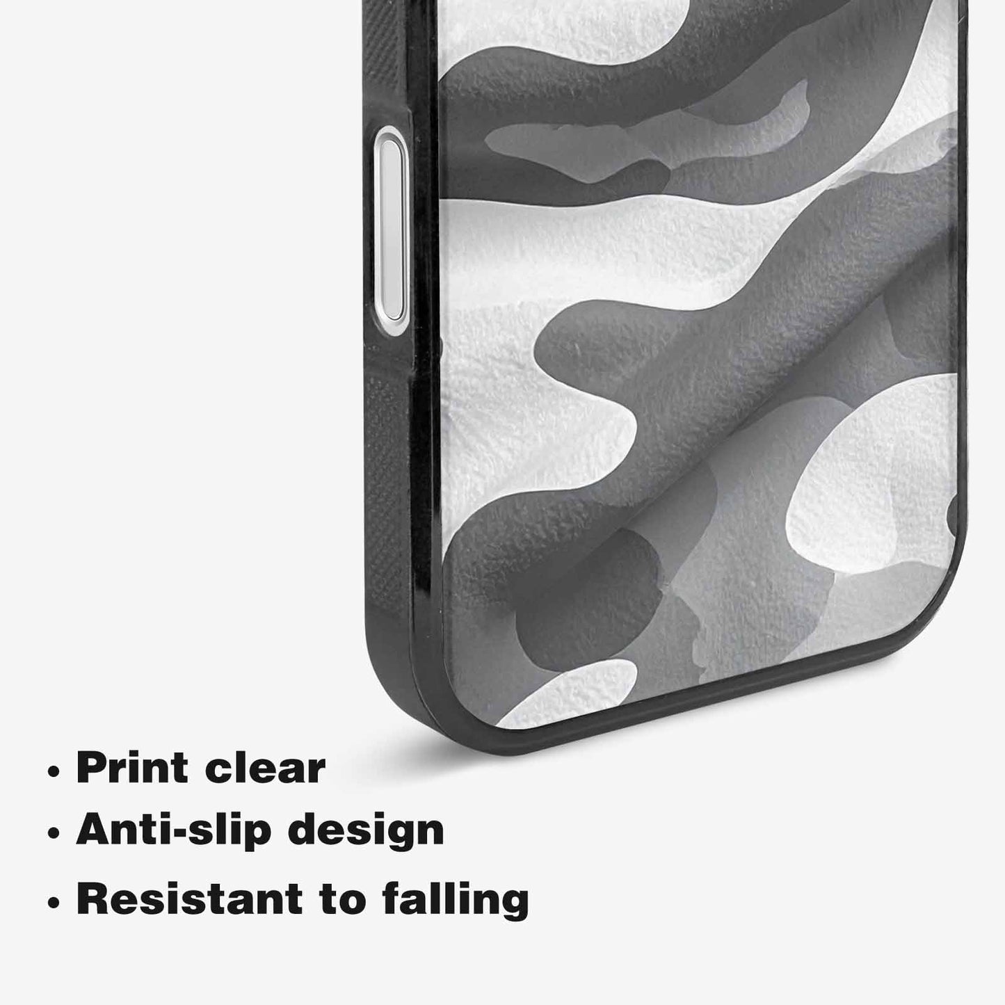 iPhone 16 Plus Case — Grey Camo Print, Original Design Phone Case