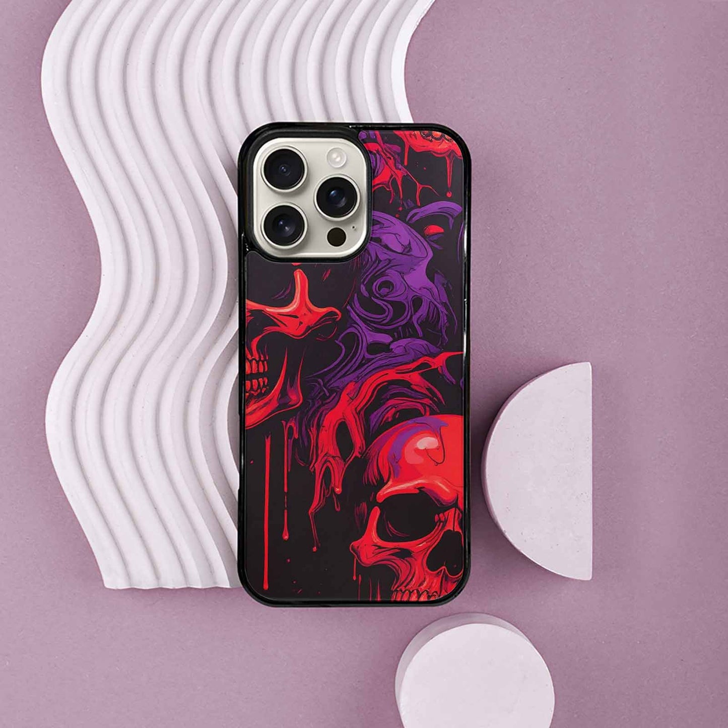 iPhone 16 Pro Max Case — Red Purple Skeletons Neon Drip Melting, Custom Print Case Cover