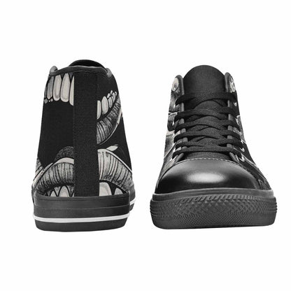 WOMEN'S Googly Cartoon Mouths High Top Canvas Surreal Custom Sneakers