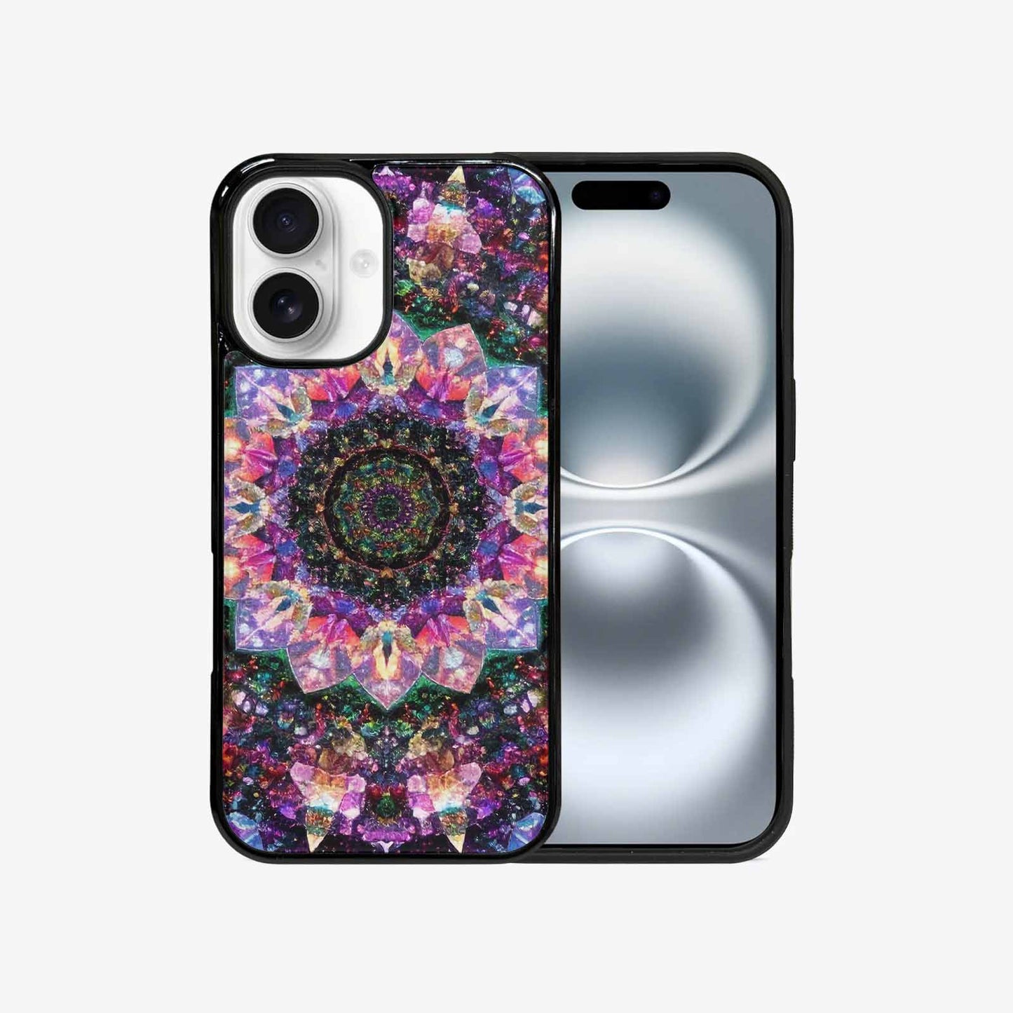 iPhone 16 Case — Crystal Mandala Art Seamless Pattern Vibrant, Custom Phone Case