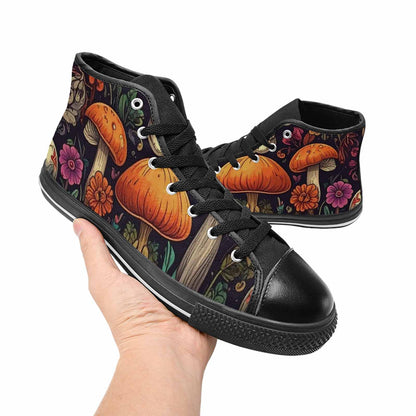 MEN'S Mushrooms And Skulls High Top Canvas Vibrant Chaos Sneakers